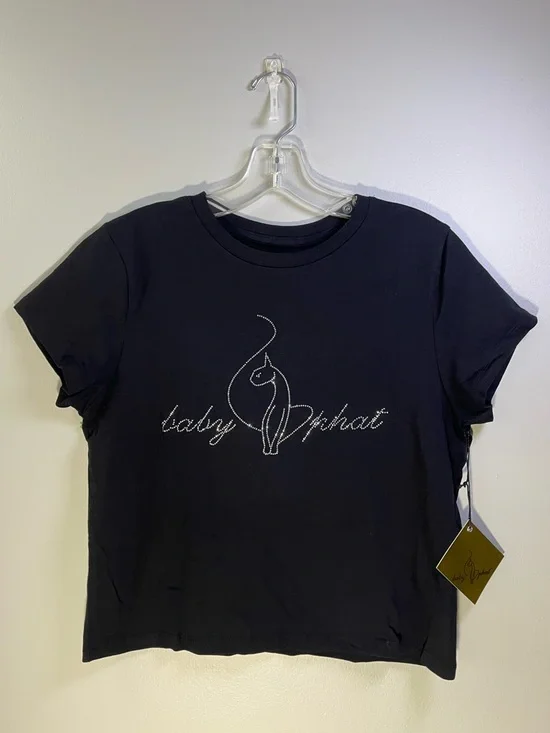 Baby Phat Black Tee with Silver Rhinestone Cat Logo - Picture 1 of 9